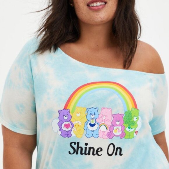 Torrid size 3 Off The Shoulder Tee – Care Bear Blue Tie-Dye - Picture 3 of 10